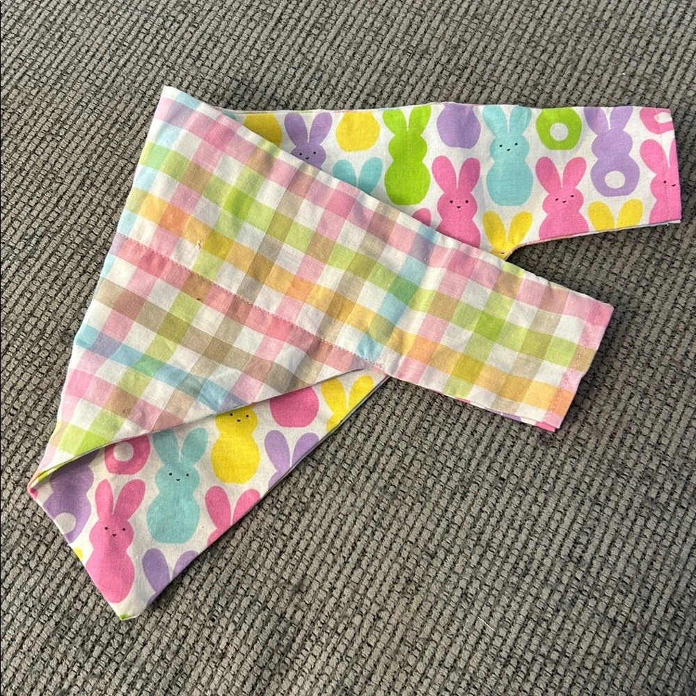 🟣 4/$15 Peeps Bunny and plaid reversible Dog Bandana NEW slides thru collar